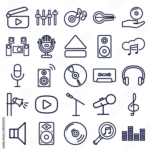 Set of 25 audio outline icons