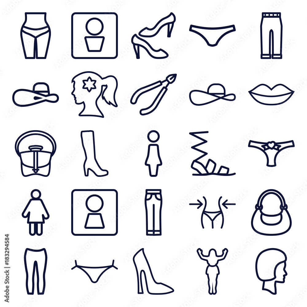 Set of 25 women outline icons Set of 25 women outline icons