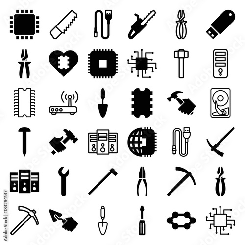 Set of 36 hardware filled and outline icons