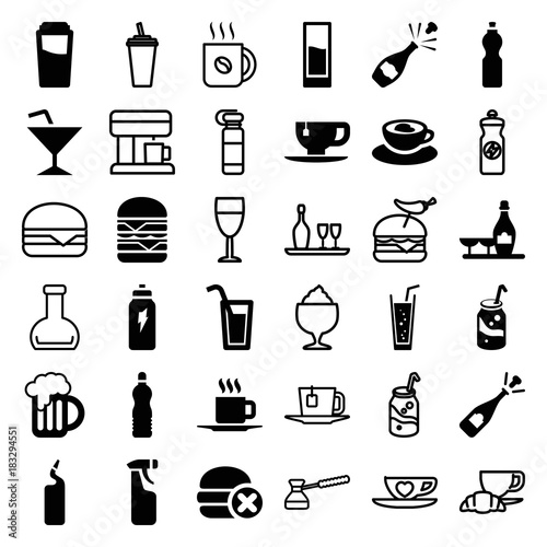 Set of 36 drink filled and outline icons