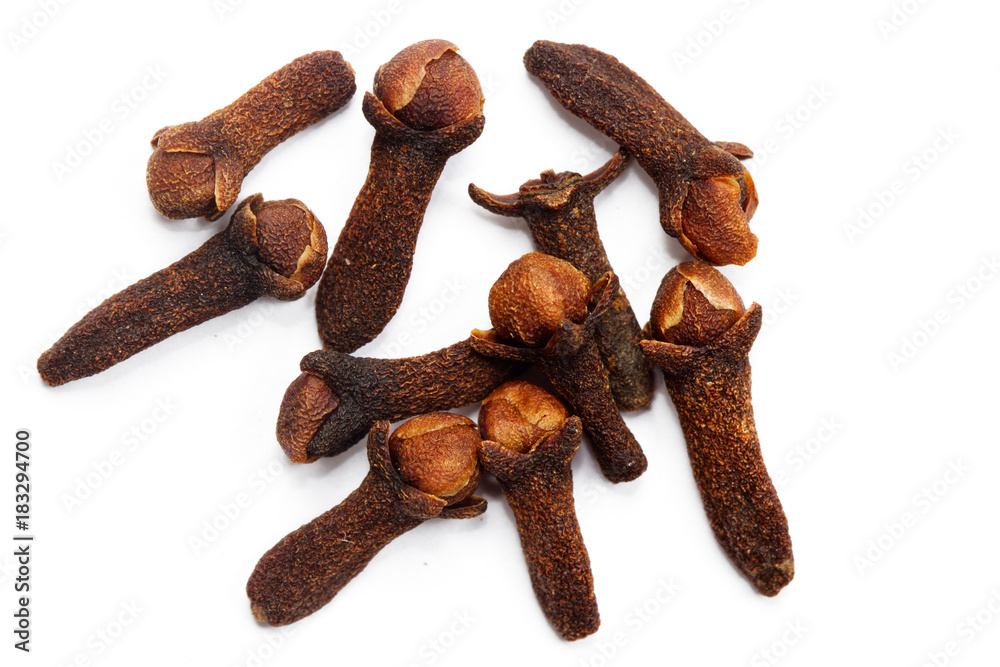 Dried cloves on a white background Dried cloves on a white background