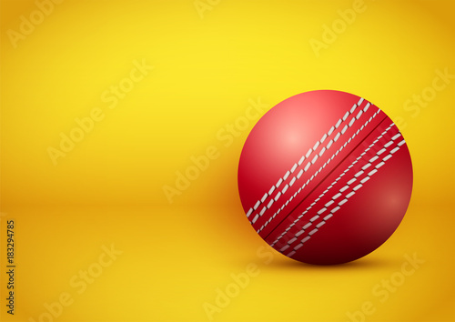 Cricket ball on bright orange background. Presentation backdrop of sport design. Vector Illustration.