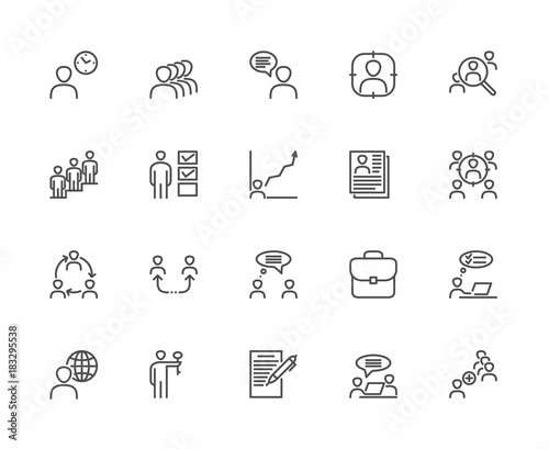 Simple Set of Head Hunting Related Vector Line Icons. Contains such Icons as Job Interview, Career Path, Add an Employee, Resume and more. Editable Stroke. 48x48 Pixel Perfect.