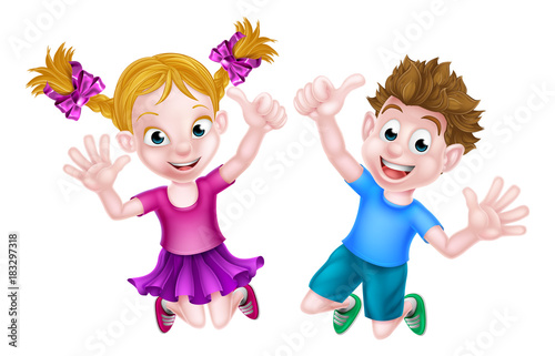 Happy Cartoon Children Jumping