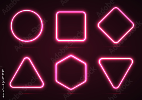 A set of neon geometric shapes.