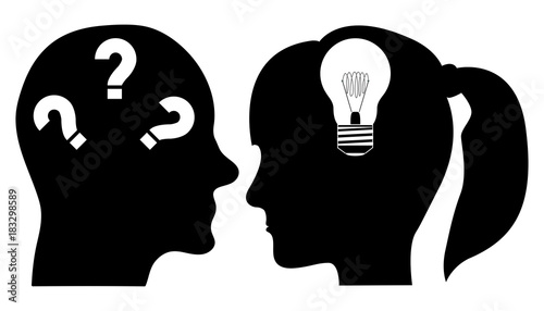male and female question symbol and bulb