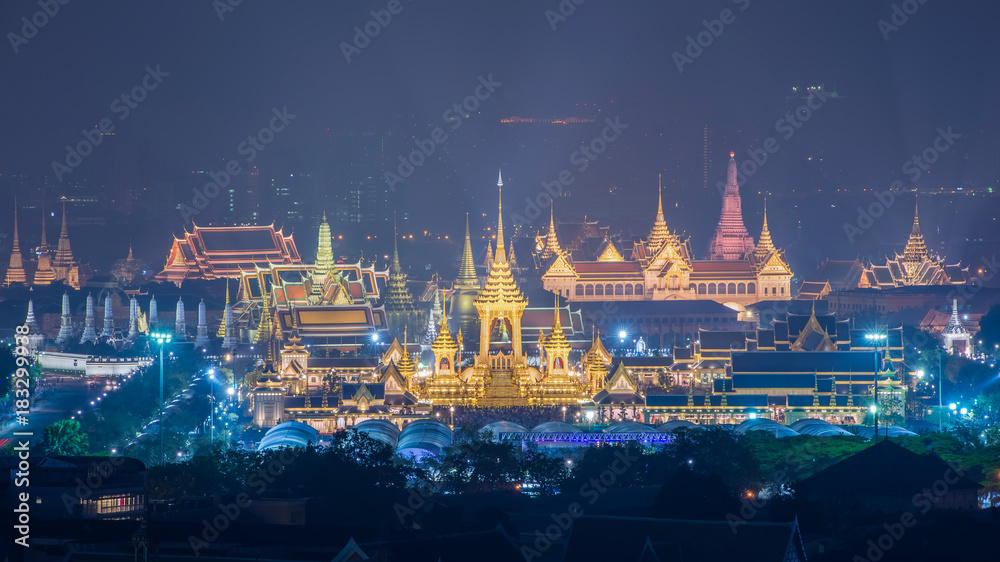 Fototapeta premium The Royal Crematorium Replica for King Bhumibol Adulyadej (Pra May Ru Maat) at Sanam Luang for royal funeral Cremation Ceremony Bangkok Thailand.
