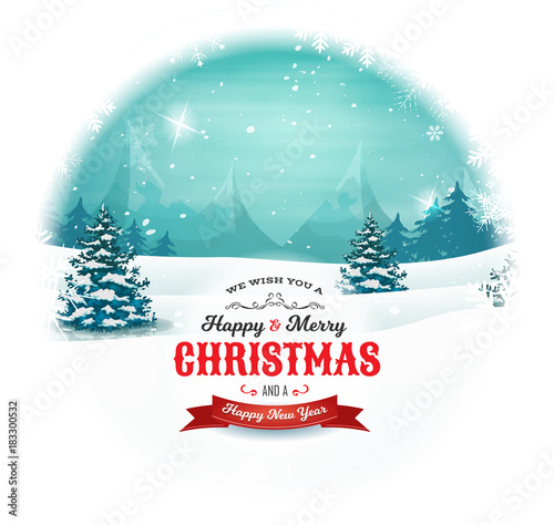 Christmas And New Year Landscape In Snowball