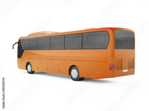 Orange big tour bus isolated on a white background. 3D rendering