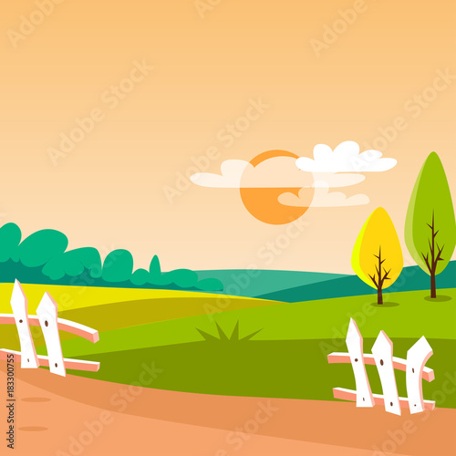 Agriculture field, sunny rural landscape vector Illustration