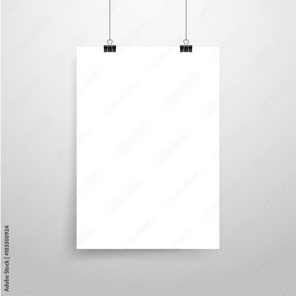 Mock-Up Realistic White Poster Hanging. Empty White Vector Poster Template. Mock-Up Realistic White Poster Hanging. Empty White Vector Poster Template.