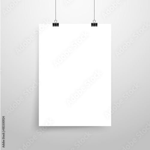 Mock-Up Realistic White Poster Hanging. Empty White Vector Poster Template.