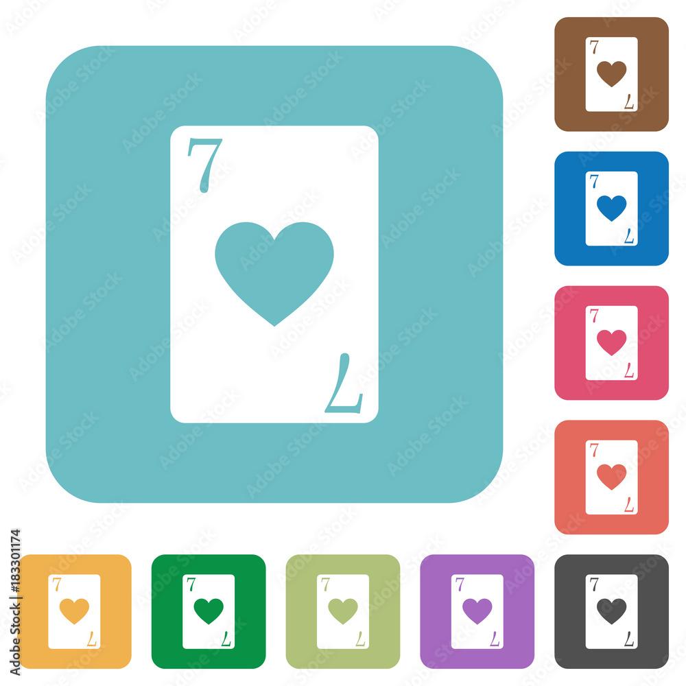 Seven of hearts card rounded square flat icons Seven of hearts card rounded square flat icons