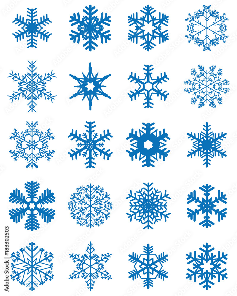 Set of different white snowflakes on a colored background Set of different white snowflakes on a colored background