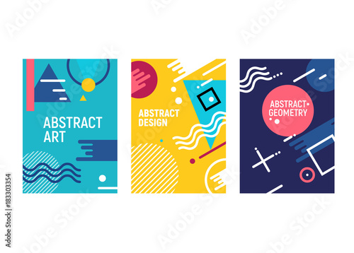 Memphis style cards geometric trendy fashion background design. Memphis shape graphic pattern cover poster template