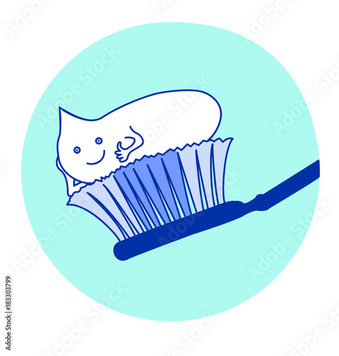 dental brush with smiling tooth-paste on blue background