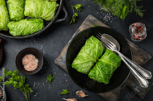 savoy cabbage rolls stufed with meat and vegetables