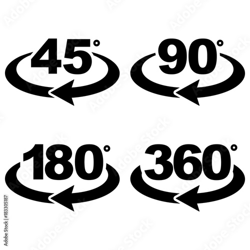 45, 90, 180 and 360 degrees view sign icons.