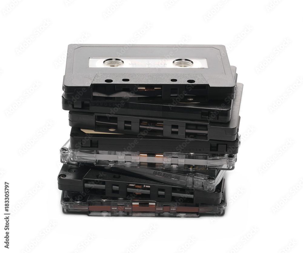 Fototapeta premium Vintage video cassette - VHS tape, isolated on white background