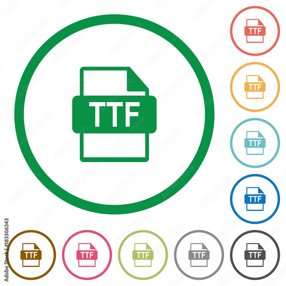TTF file format flat icons with outlines TTF file format flat icons with outlines