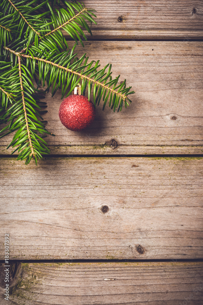 Christmas background with tree and red ball. Copy space Christmas background with tree and red ball. Copy space