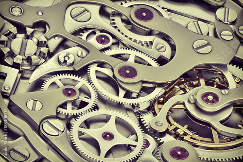 Φωτογραφία Clock machinery 3D rendering with gears close-up view