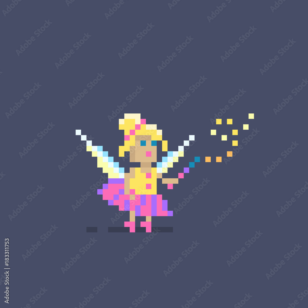 Pixel art cute fairy princess.