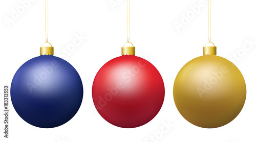 Set of vector realistic shiny colorful hanging christmas baubles isolated on background