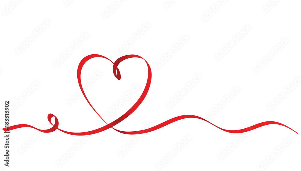 Calligraphy Red Ribbon Heart on White Background, Vector Stock Illustration Calligraphy Red Ribbon Heart on White Background, Vector Stock Illustration