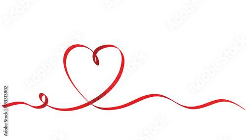 Calligraphy Red Ribbon Heart on White Background, Vector Stock Illustration