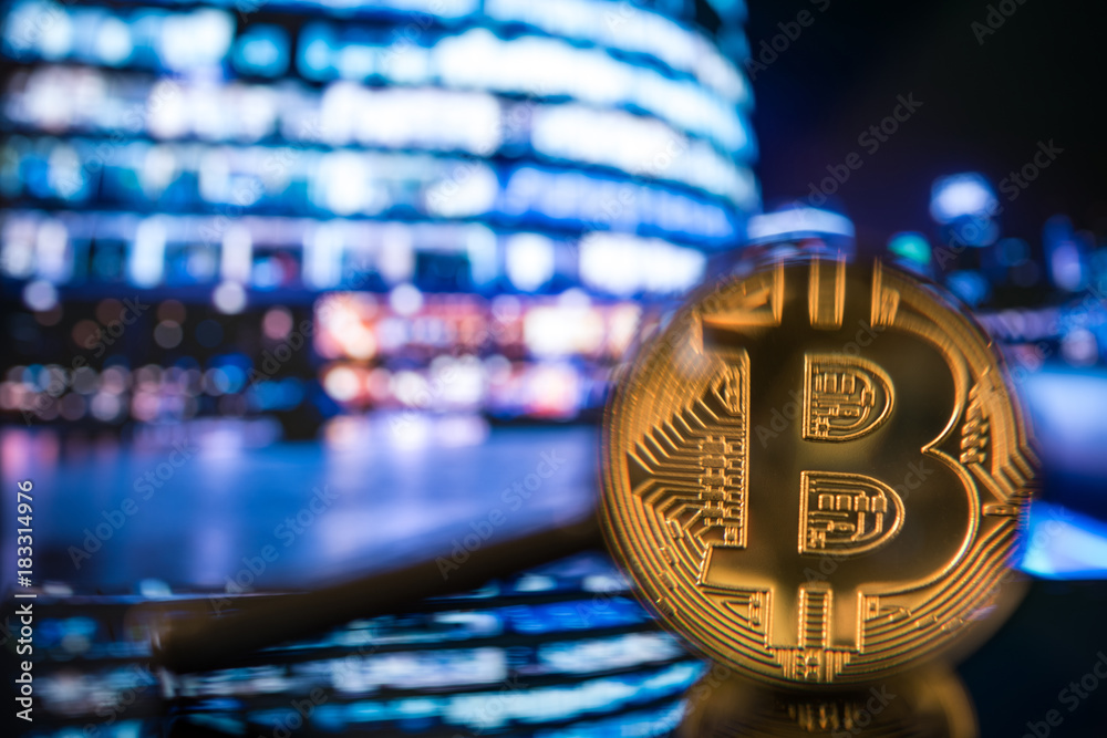 Bitcoin under the magnifier, investment risk concept Bitcoin under the magnifier, investment risk concept