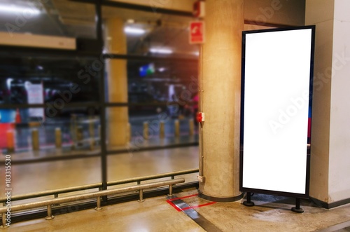 blank showcase billboard or advertising light box for your text message or media content in modern department store shopping mall, advertisement, commercial and marketing concept