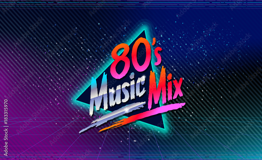 80's music mix. Retro style disco design neon. 80's party, 80s fashion, 80s  background, 80s graphic, 80s style, disco party 1980, club vintage, dance  night. Easy editable for design. Stock Vector |