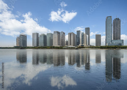 modern city waterfront downtown skyline,China..