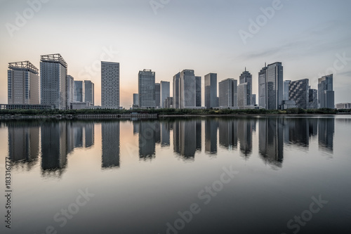 Tianjin city waterfront downtown skyline China..