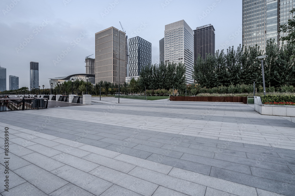 modern buildings and empty pavement in china..