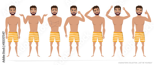Set of emotions and gestures to the young man.