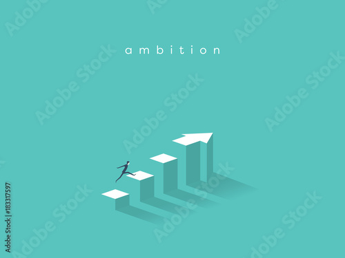 Businessman running to the top of the graph. Business concept of goals, success, ambition, achievement and challenge. photo