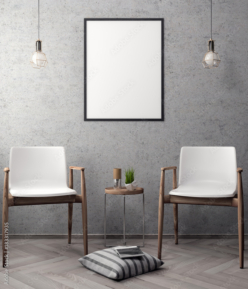 Fototapeta premium Mockup Poster in the interior, 3D illustration of a modern design