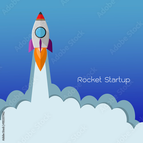 Fototapeta Naklejka Na Ścianę i Meble -  Flat rocket icon. Startup concept of business product on a market.