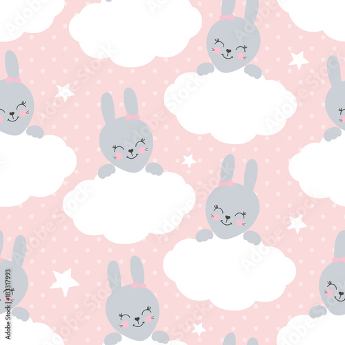Cute baby pattern with little cartoon bunny