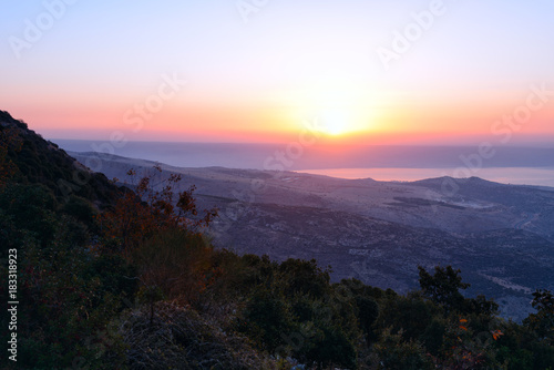 View of the sea of Galilee (Kineret lake) from mountain photo