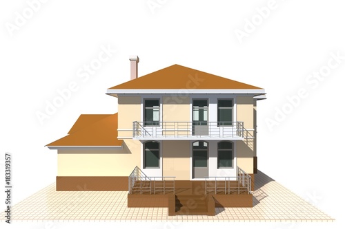 Private cottage, residential building 3d illustration on a white background