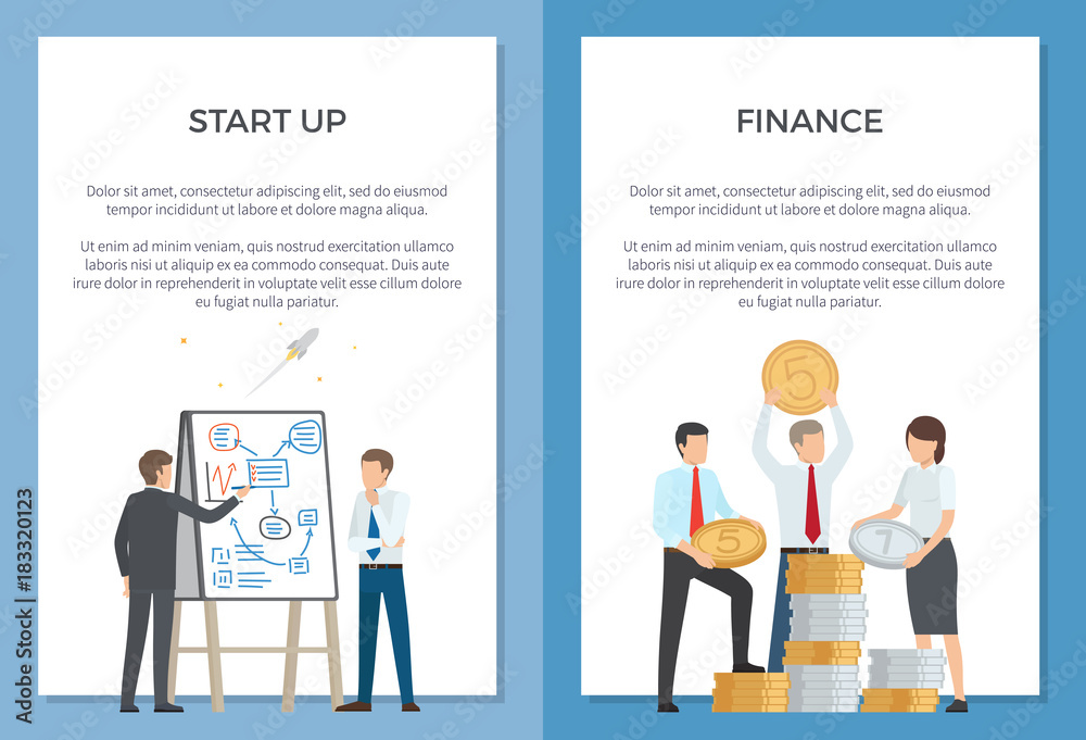 Start Up and Finance Collection of Cartoon Banners