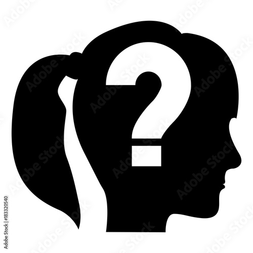 female profile with question symbol