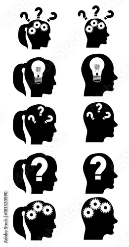 male and female profiles with symbols design set