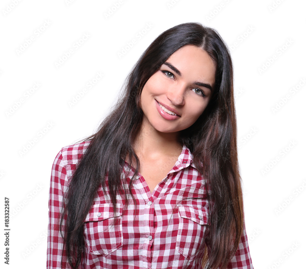 Beautiful smiling woman on white background Beautiful smiling woman on white background