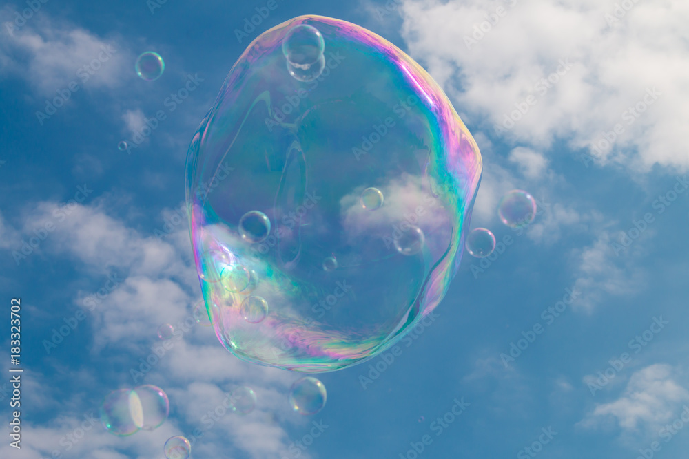 Blown bubbles floating in the sky