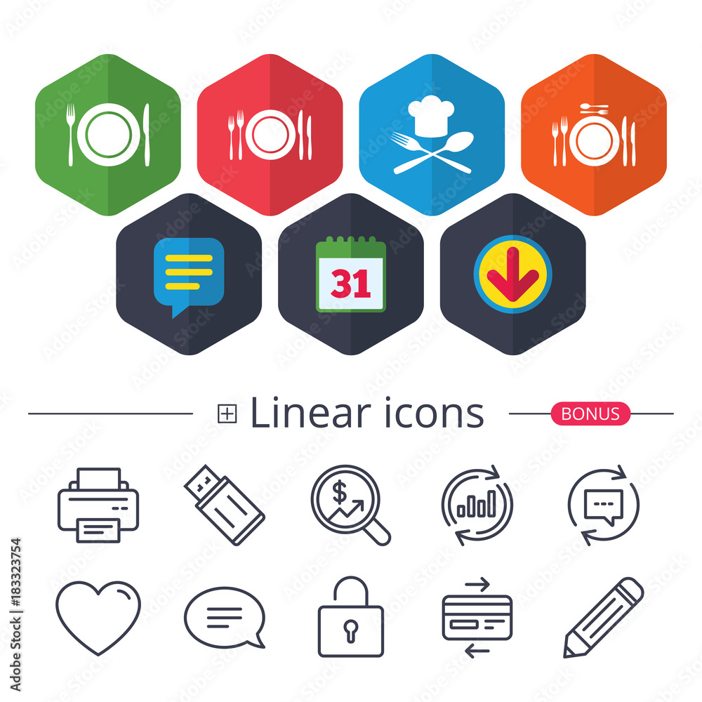 Plate dish with forks and knifes icon. Chief hat. Plate dish with forks and knifes icon. Chief hat.