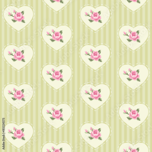 Cute seamless vintage pattern with hearts in shabby chic style